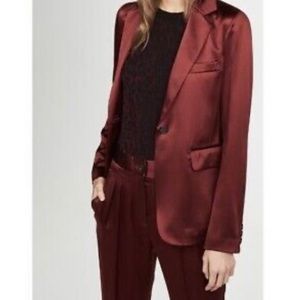 Nili Lotan silk suit. Sophia jacket and Lia pant in ruby. NWT